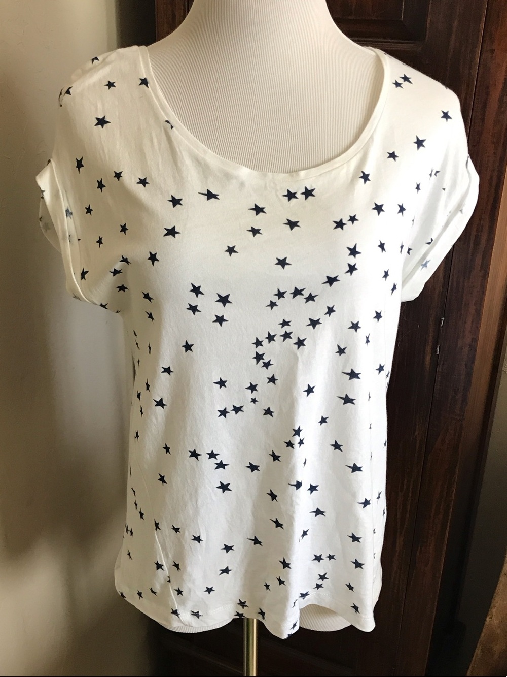 Zara White Short Sleeve Tee with Navy Star Print